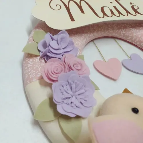 Guirlanda Passarinhos de Feltro Lilás e Rosa - Maitê