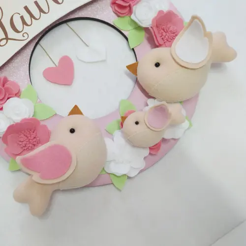 Guirlanda Passarinhos de Feltro Branco e Rosa - Laura