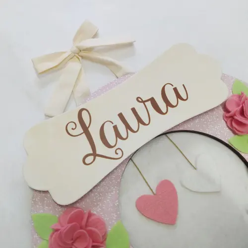 Guirlanda Passarinhos de Feltro Branco e Rosa - Laura