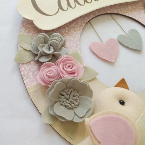Guirlanda Passarinhos de Feltro Cinza e Rosa - Catarina