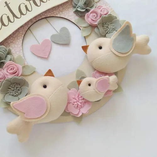 Guirlanda Passarinhos de Feltro Cinza e Rosa - Catarina