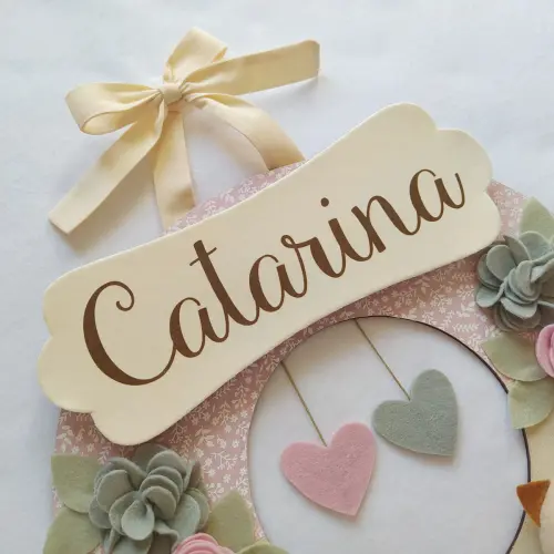 Guirlanda Passarinhos de Feltro Cinza e Rosa - Catarina