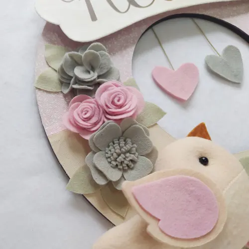 Guirlanda Passarinhos de Feltro Cinza e Rosa - Helena