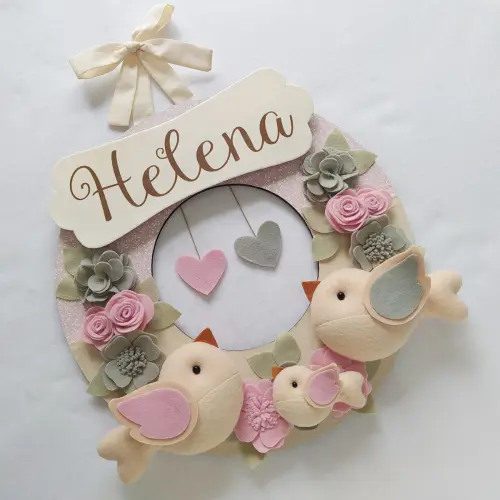 Guirlanda Passarinhos de Feltro Cinza e Rosa - Helena