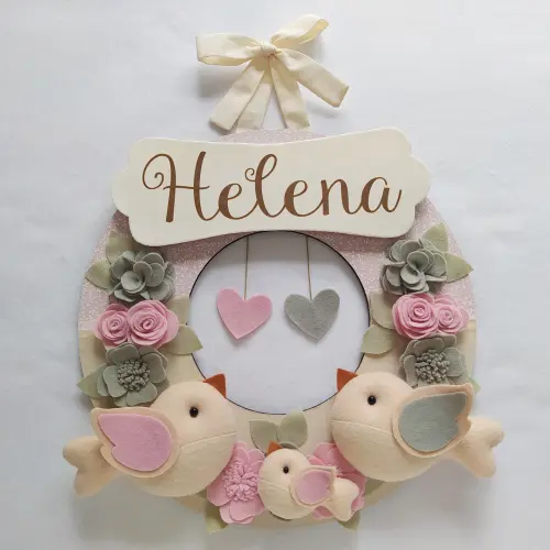 Guirlanda Passarinhos de Feltro Cinza e Rosa - Helena