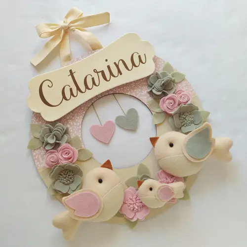 Guirlanda Passarinhos de Feltro Cinza e Rosa - Catarina