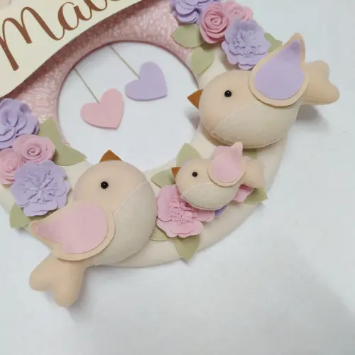 Guirlanda Passarinhos de Feltro Lilás e Rosa - Maitê