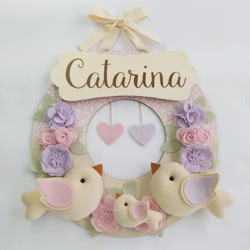 Guirlanda Passarinhos de Feltro Lilás e Rosa - Catarina