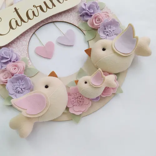 Guirlanda Passarinhos de Feltro Lilás e Rosa - Catarina