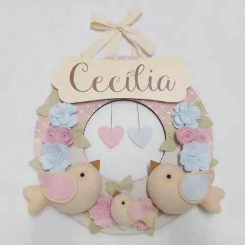 Guirlanda Passarinhos de Feltro Azul e Rosa - Cecília
