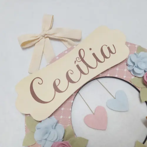 Guirlanda Passarinhos de Feltro Azul e Rosa - Cecília