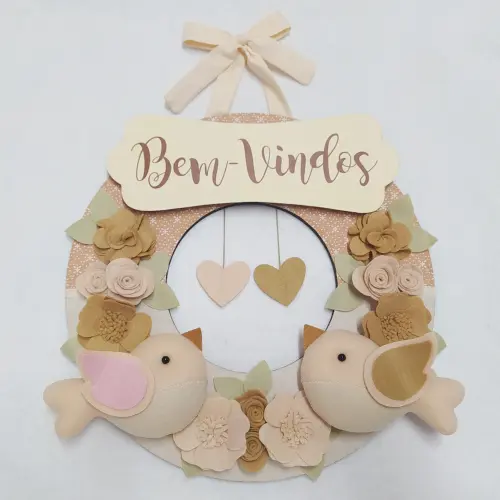 Guirlanda de Porta de Feltro - Casal de Passarinhos Nude