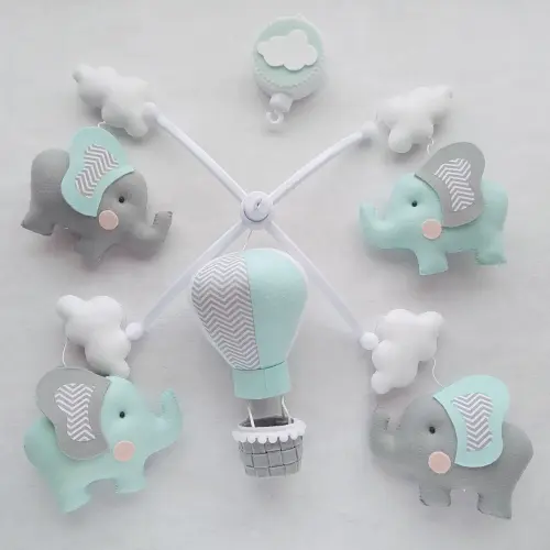 Móbile de Berço Musical Elefantinhos, Balão e Nuvens
