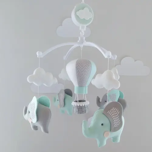 Móbile de Berço Musical Elefantinhos, Balão e Nuvens