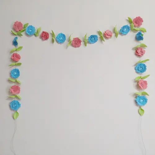 Varal ou Cordão de Flores de Feltro - Azul e Rosa