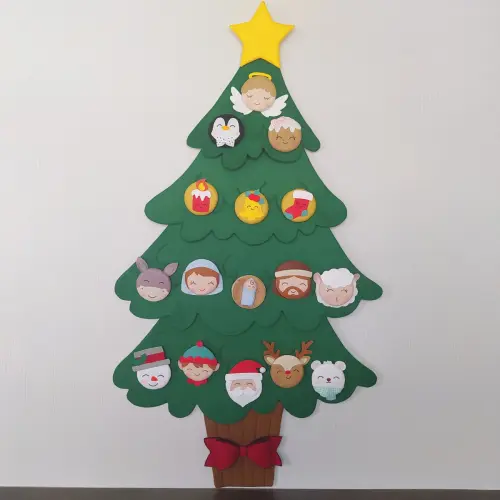 Árvore de Natal Interativa Montessori G - Feltro com Velcro
