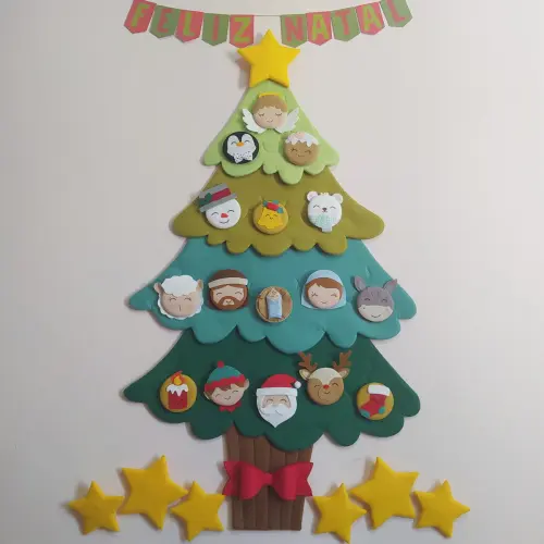 Árvore de Natal Interativa Montessori G - Feltro com Velcro