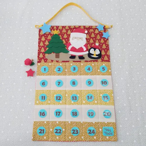 Calendário de Natal ou Advento Árvore - Papai Noel e Pinguim