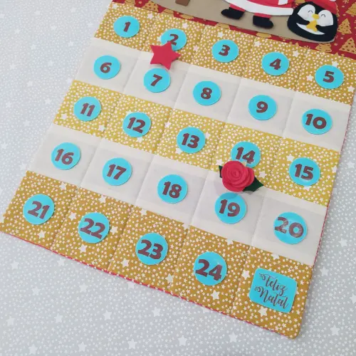 Calendário de Natal ou Advento Árvore - Papai Noel e Pinguim