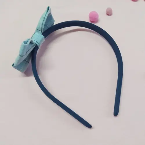 Tiara com Laço Libélula Xadrez Azul