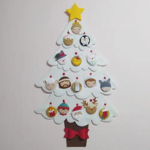 Árvore de Natal Branca de Feltro Montessori Interativa G