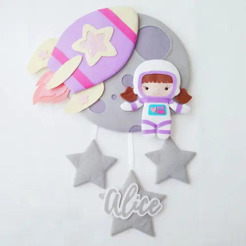 Enfeite Porta Maternidade Lua, Astronauta e Foguete - Alice