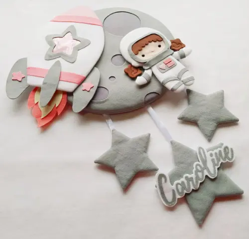 Enfeite Porta Maternidade Lua, Astronauta e Foguete - Carol