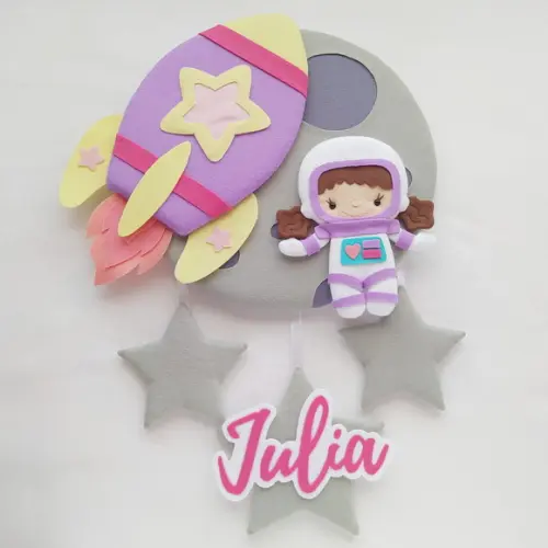 Enfeite Porta Maternidade Lua, Astronauta e Foguete - Julia