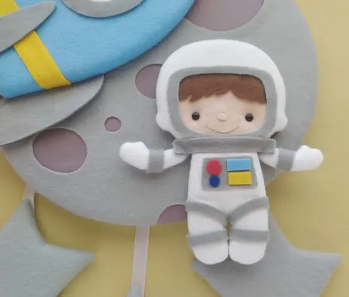 Enfeite Porta Maternidade Lua, Astronauta e Foguete - Kalel