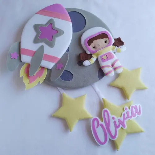 Enfeite Porta Maternidade Lua, Astronauta e Foguete - Olivia