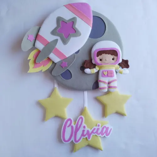 Enfeite Porta Maternidade Lua, Astronauta e Foguete - Olivia