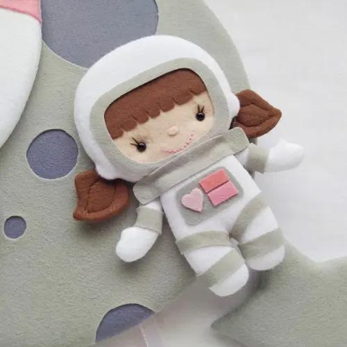 Enfeite Porta Maternidade Lua, Astronauta e Foguete - Sophia
