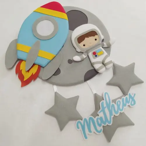 Enfeite Porta Maternidade Lua, Astronauta, Foguete - Matheus