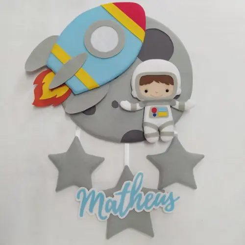 Enfeite Porta Maternidade Lua, Astronauta, Foguete - Matheus