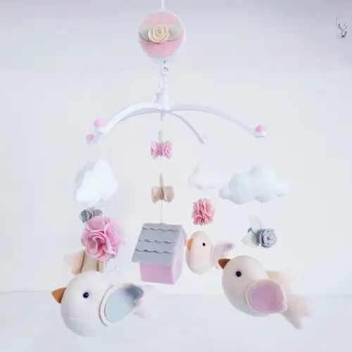 Guirlanda + Móbile Musical Pássaros Cinza e Rosa - Alice