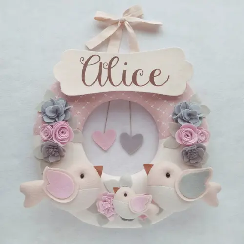 Guirlanda + Móbile Musical Pássaros Cinza e Rosa - Alice