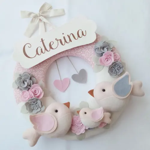 Guirlanda + Móbile Musical Pássaros Cinza e Rosa - Caterina