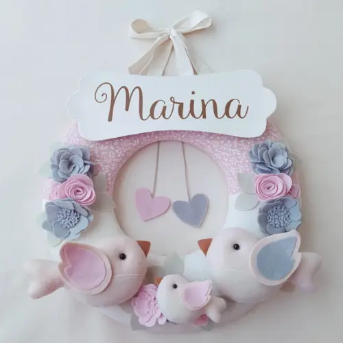 Guirlanda + Móbile Musical Pássaros Cinza e Rosa - Marina