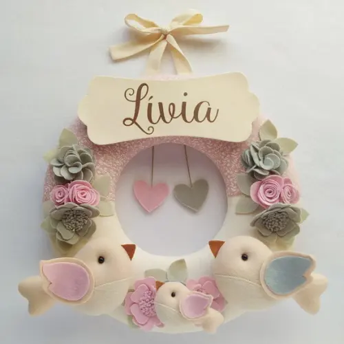 Guirlanda + Móbile Musical Pássaros Cinza e Rosa - Lívia