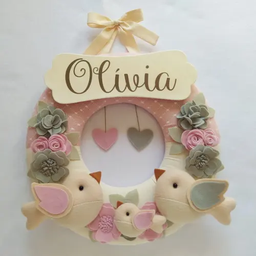 Guirlanda + Móbile Musical Pássaros Cinza e Rosa Olívia