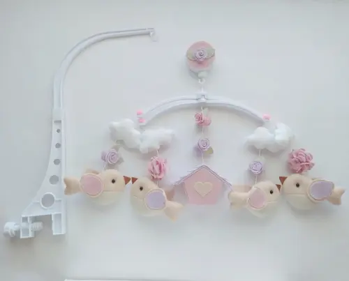 Guirlanda + Móbile Musical Pássaros Lilás e Rosa - Liz