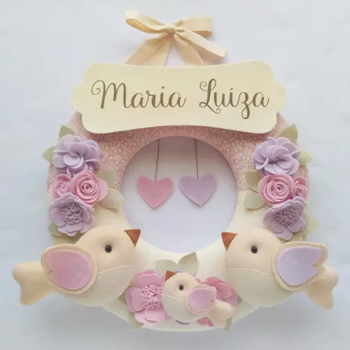 Guirlanda + Móbile Musical Pássaros Lilás e Rosa - Maria Luiza