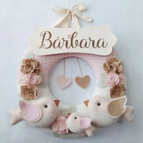 Guirlanda + Móbile Musical Pássaros Nude e Rosa - Bárbara