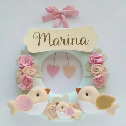 Guirlanda + Móbile Musical Pássaros Verde e Rosa - Marina