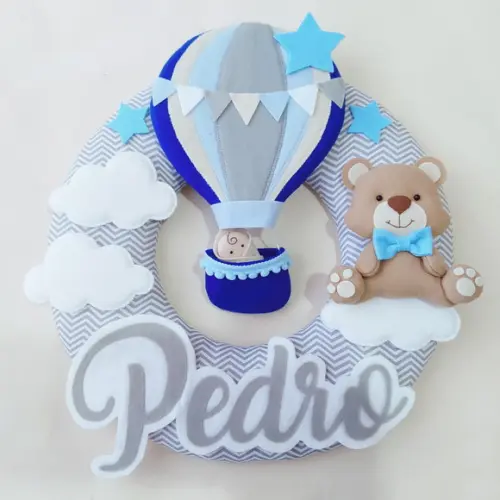 Guirlanda e Móbile Balão e Ursinho Azul e Cinza Pedro