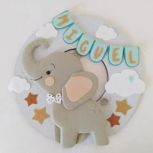 Guirlanda Maternidade Elefante, Nuvens e Estrelas - Miguel
