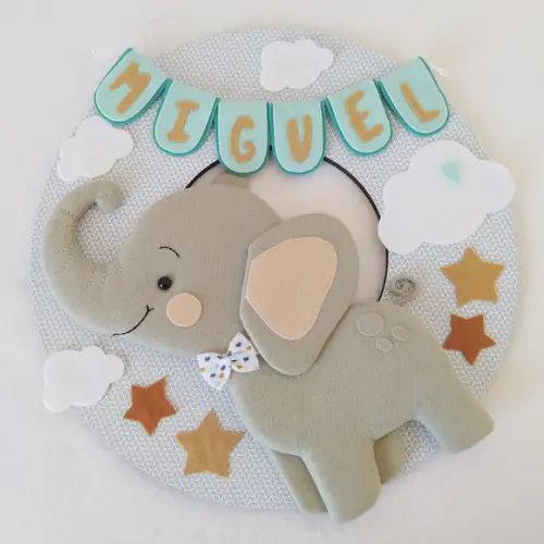 Guirlanda Maternidade Elefante, Nuvens e Estrelas - Miguel