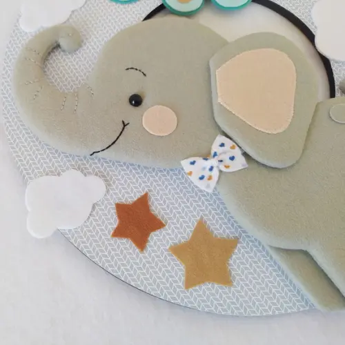 Guirlanda Maternidade Elefante, Nuvens e Estrelas - Miguel
