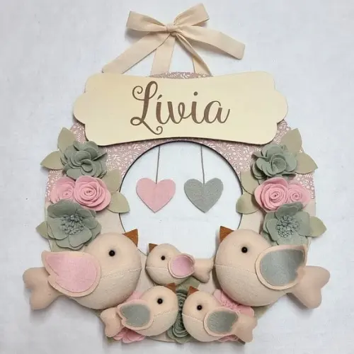 Guirlanda Maternidade Passarinhos Cinza e Rosa - Livia