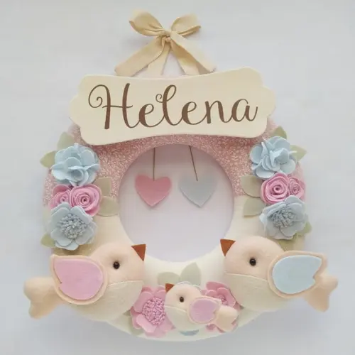 Guirlanda Passarinhos de Feltro Azul e Rosa - Helena